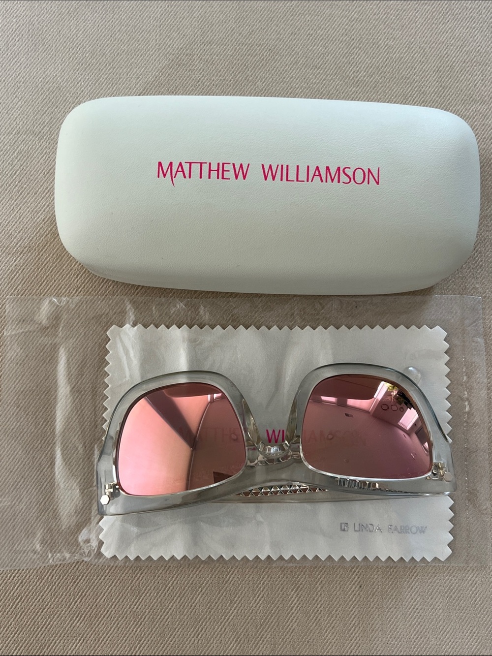 Matthew Williamson Translucent Crystal Frame Sunglasses with White Case